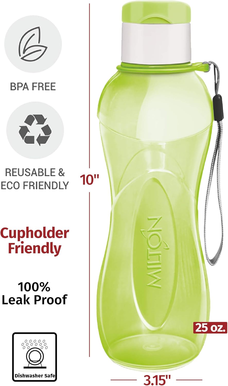 4-Pack MILTON Kids Sports Water Bottles - Reusable, Leakproof, BPA-Free, 25 Oz Wide Mouth Bottles with Handle Strap for Cycling, Camping, Hiking, Gym, Yoga