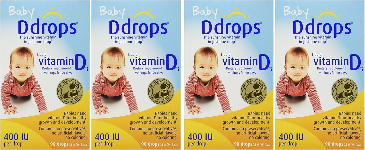4 Pack of Ddrops Baby 400 IU Vitamin D3 90 Drops 0.08 fl oz
