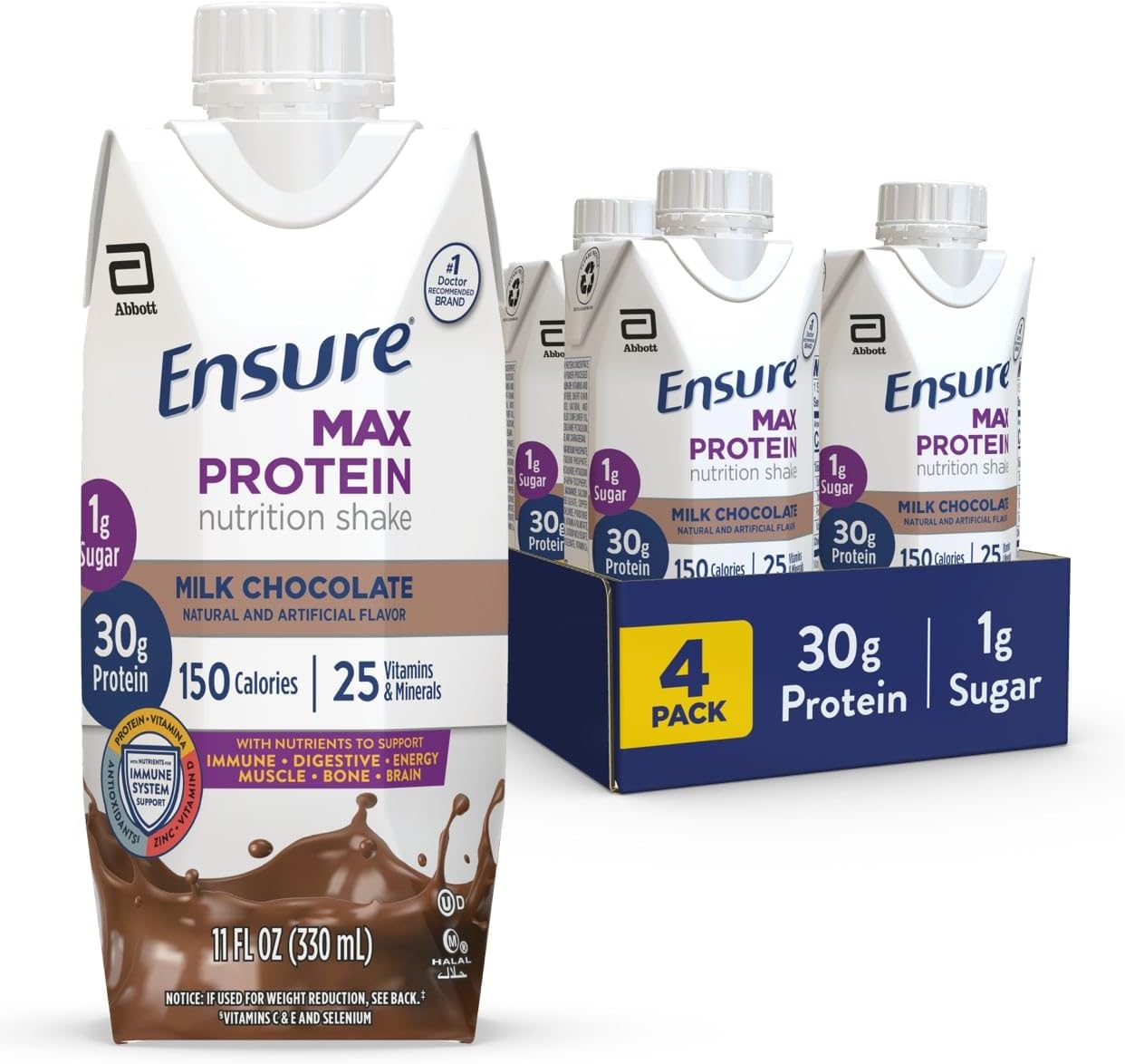4 Pack of Ensure Max Protein Milk Chocolate Nutrition Shake, 11 Fl Oz