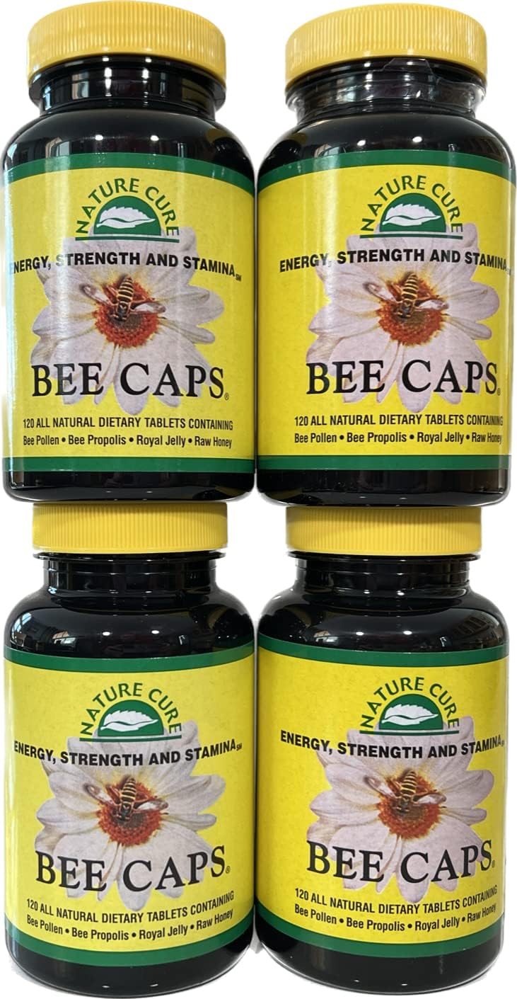 4 Pack of Nature Cure Original Bee Capsules - 120 Count Each Bottle - Brown Bottles Included