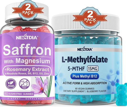 4 Pack of Nextdia Magnesium Glycinate + L-MethylFolate 15mg & Methyl B12 Gummies