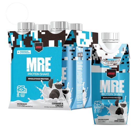 4 Pack of REDCON1 MRE Cookies & Cream Ready to Drink Protein Shakes - Sugar-Free Keto-Friendly RTD Shakes with 25g Protein + MCT Oil