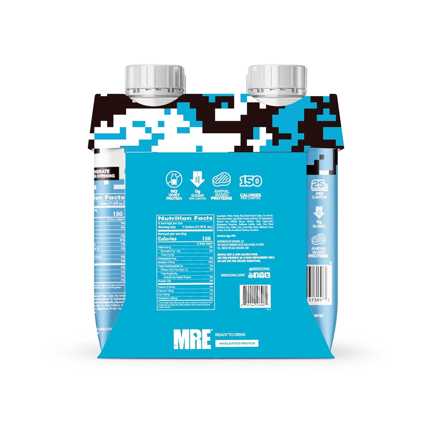 4 Pack of REDCON1 MRE Cookies & Cream Ready to Drink Protein Shakes - Sugar-Free Keto-Friendly RTD Shakes with 25g Protein + MCT Oil