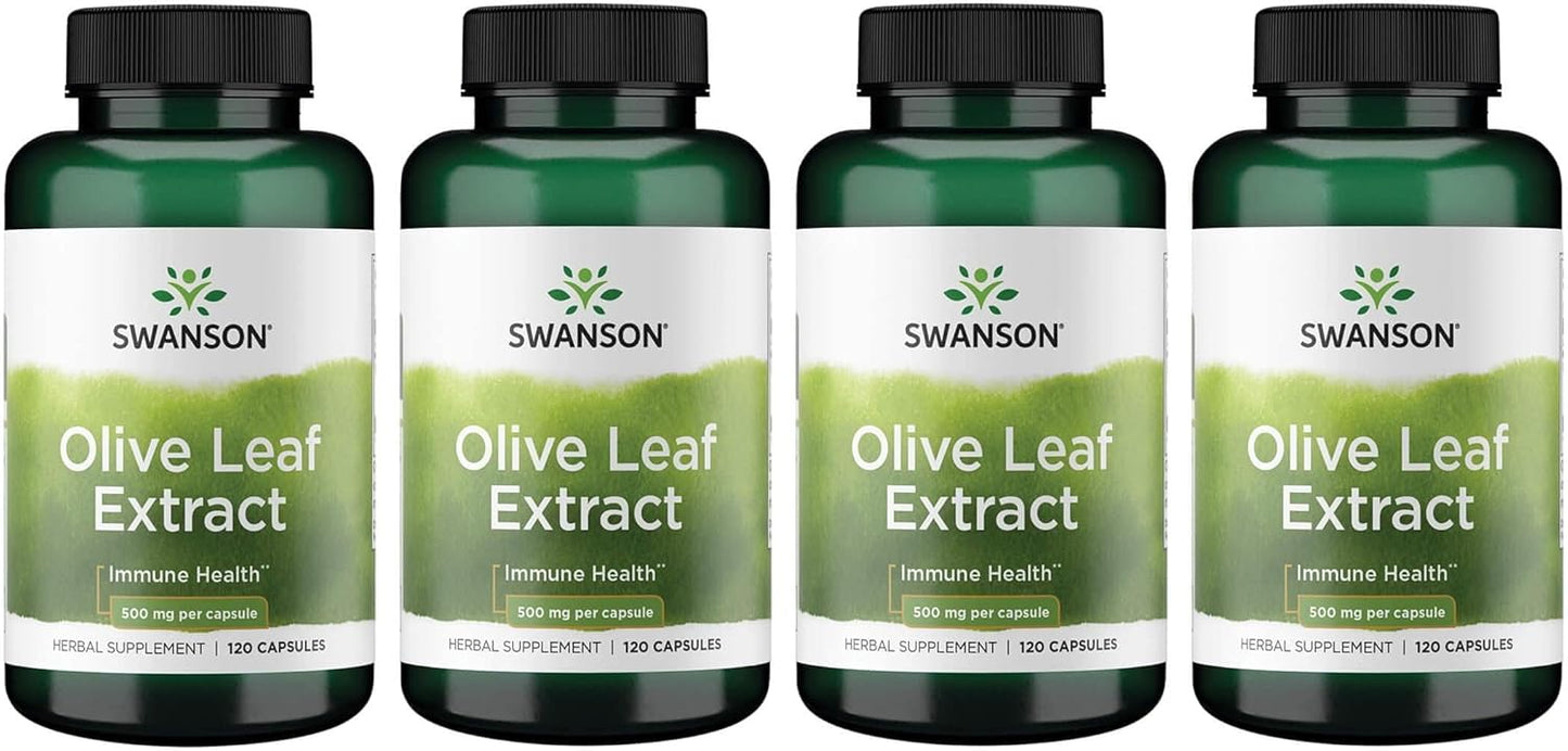 4 Pack of Swanson Olive Leaf Extract Capsules - 2 Bottles of 120 Capsules (500mg Each) - High Oleuropein Content