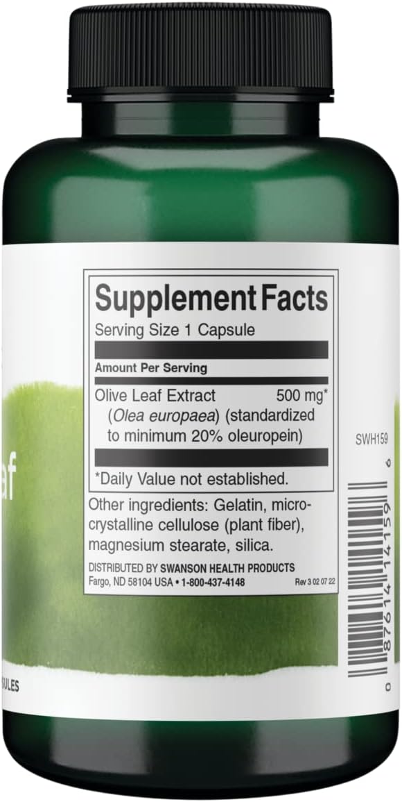 4 Pack of Swanson Olive Leaf Extract Capsules - 2 Bottles of 120 Capsules (500mg Each) - High Oleuropein Content