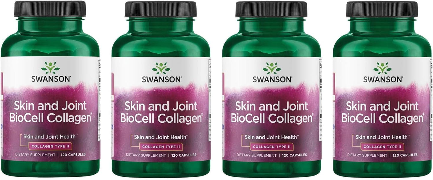 4 Pack of Swanson Skin and Joint BioCell Collagen Type II 500mg Capsules