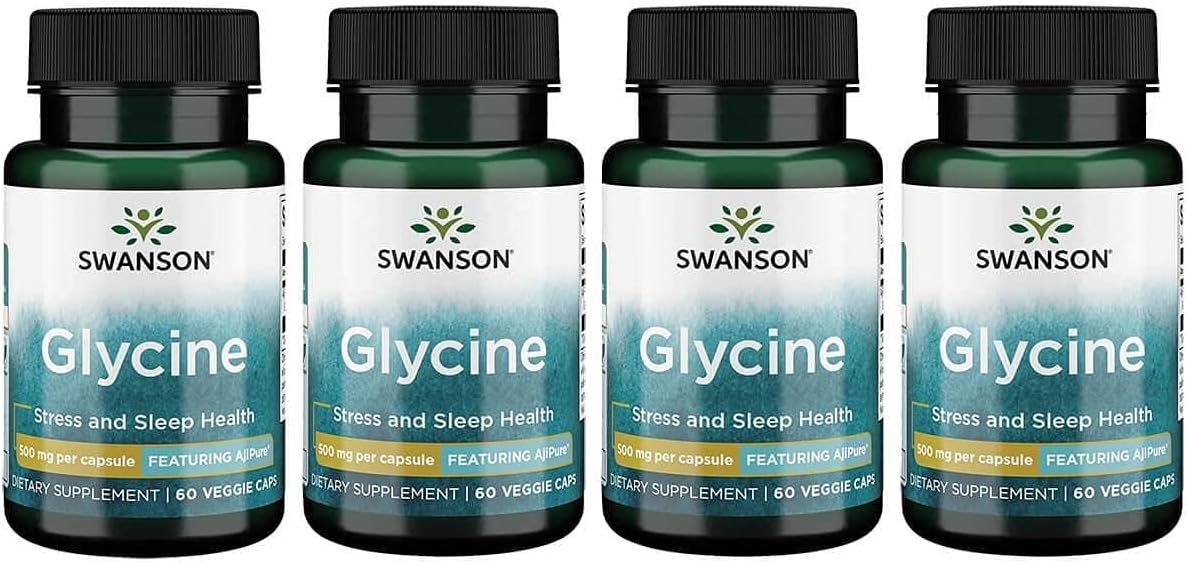 4 Pack Swanson Amino Acid Ajipure Glycine 500mg Pharmaceutical Grade Veg Capsules