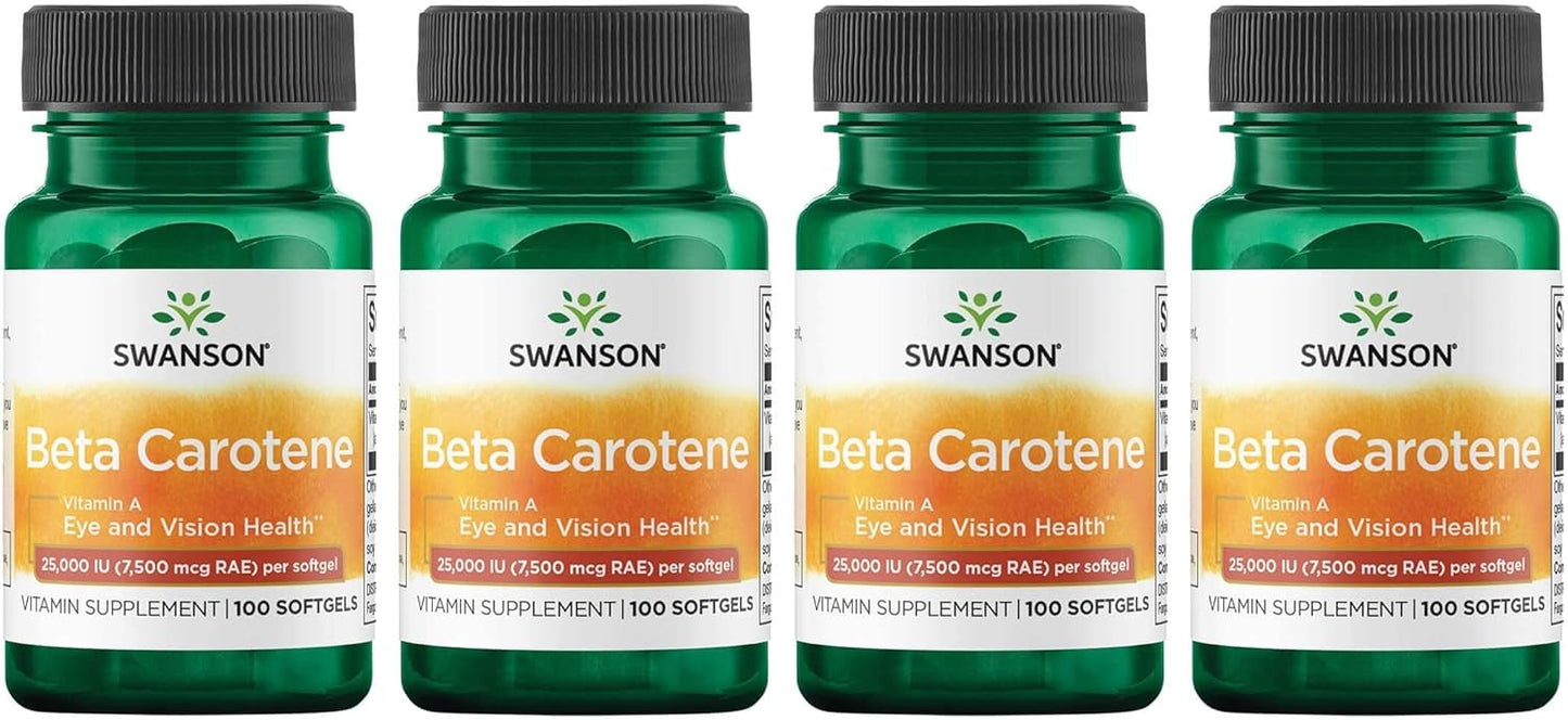 4 Pack Swanson Beta-Carotene (Vitamin A) 25000 IU (7500 mcg) 100 Softgels