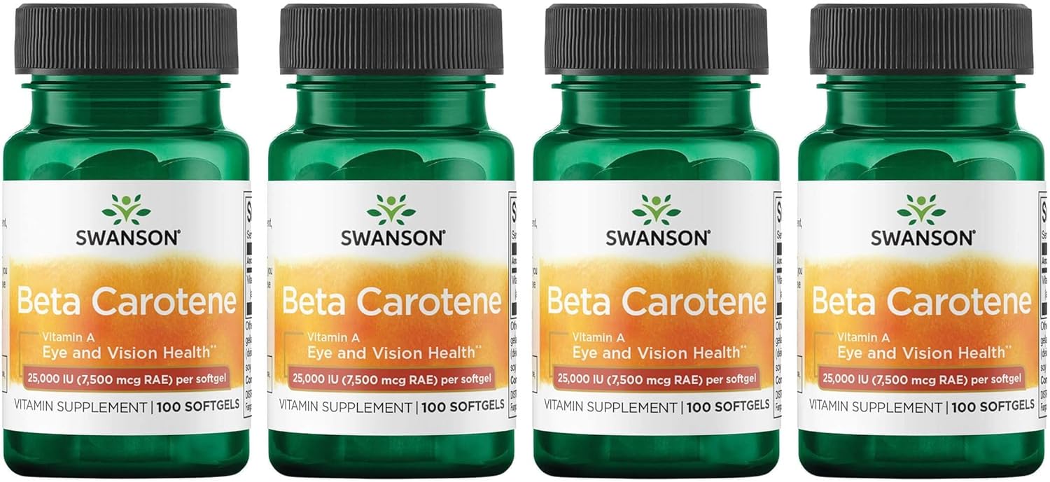 4 Pack Swanson Beta-Carotene (Vitamin A) 25000 IU (7500 mcg) 100 Softgels