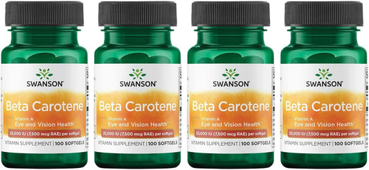 4 Pack Swanson Beta-Carotene (Vitamin A) 25000 IU (7500 mcg) 100 Softgels