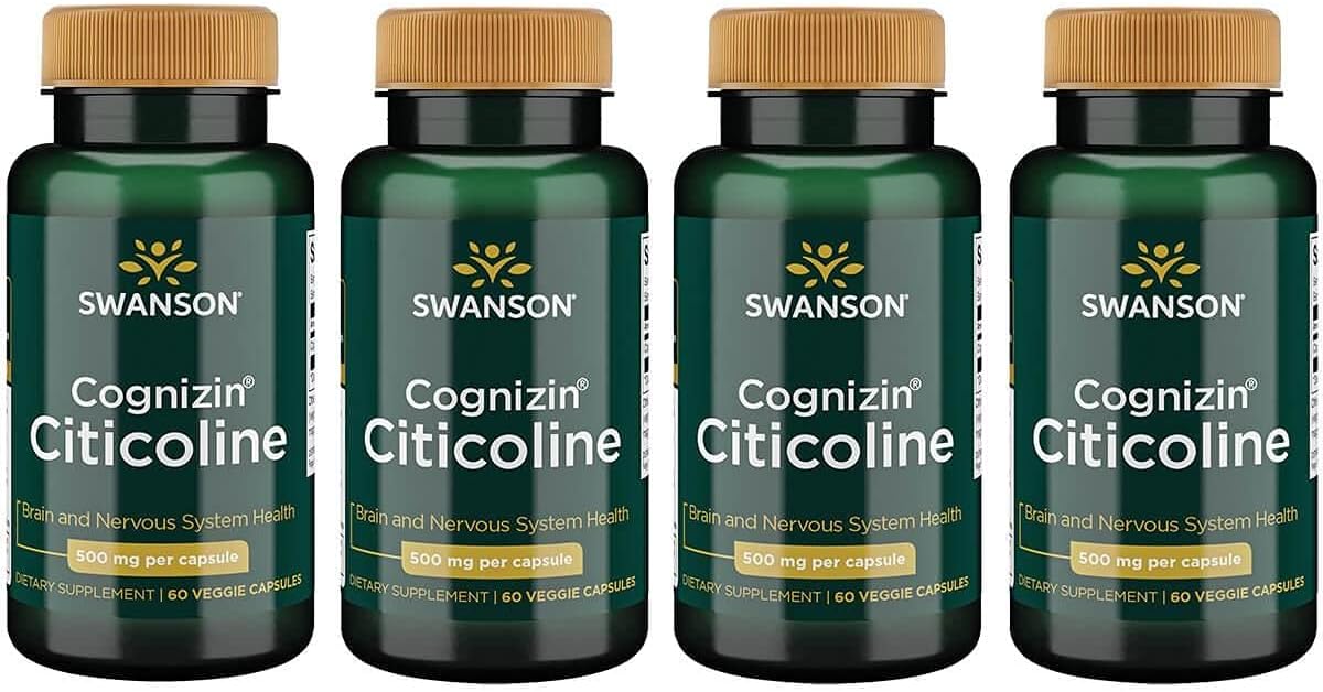 4 Pack Swanson Cognizin Citicoline 1,000mg 60 Veg Capsules - Brain Health Supplement