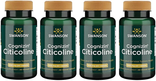 4 Pack Swanson Cognizin Citicoline 1,000mg 60 Veg Capsules - Brain Health Supplement