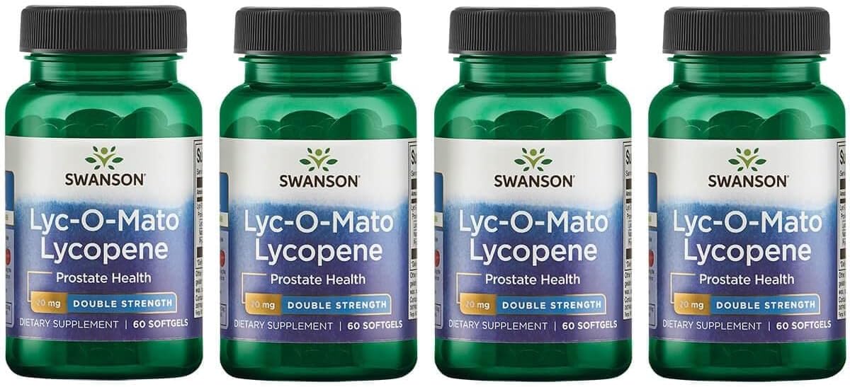 4 Pack Swanson Double-Strength LYC-O-Mato Lycopene 20mg 60 Softgels - Antioxidant Supplement