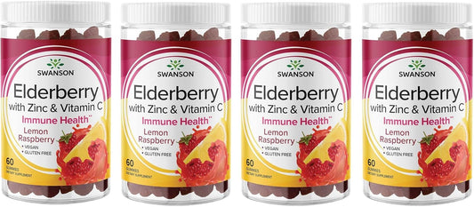 4 Pack Swanson Elderberry Gummies with Zinc and Vitamin C - 60 Gummies - Immune Support Supplement for Healthy Immune System