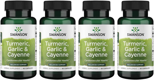 4-Pack Swanson Full Spectrum Turmeric, Garlic, and Cayenne Capsules - 60 Count