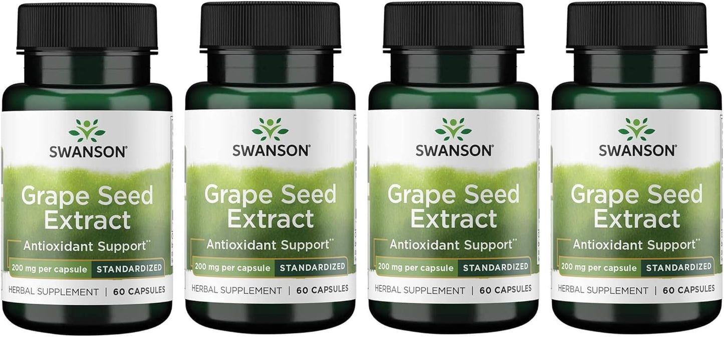 4 Pack Swanson Grape Seed Extract (Standardized) 200mg 60 Capsules - Antioxidant Support & Cardiovascular Health