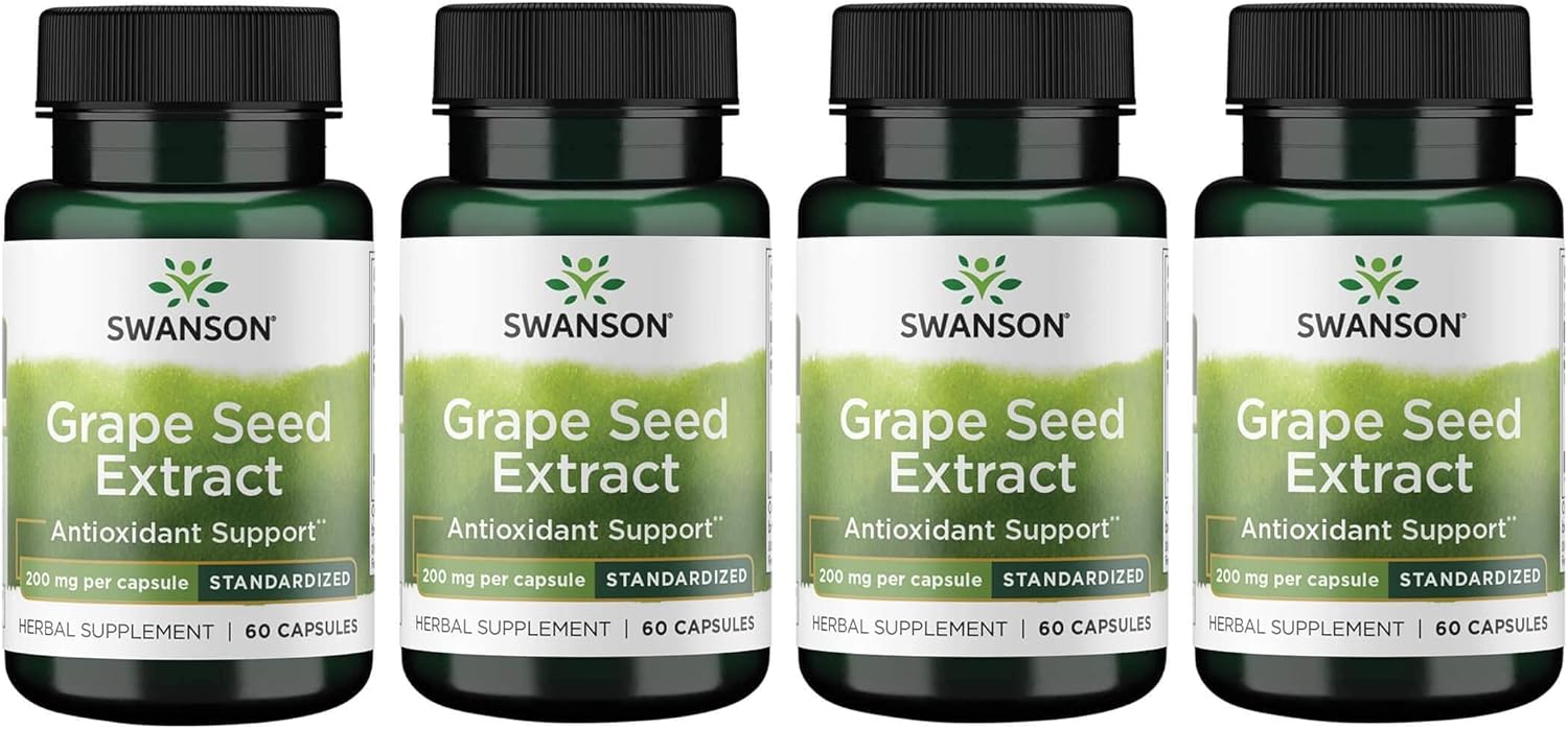 4 Pack Swanson Grape Seed Extract (Standardized) 200mg 60 Capsules - Antioxidant Support & Cardiovascular Health