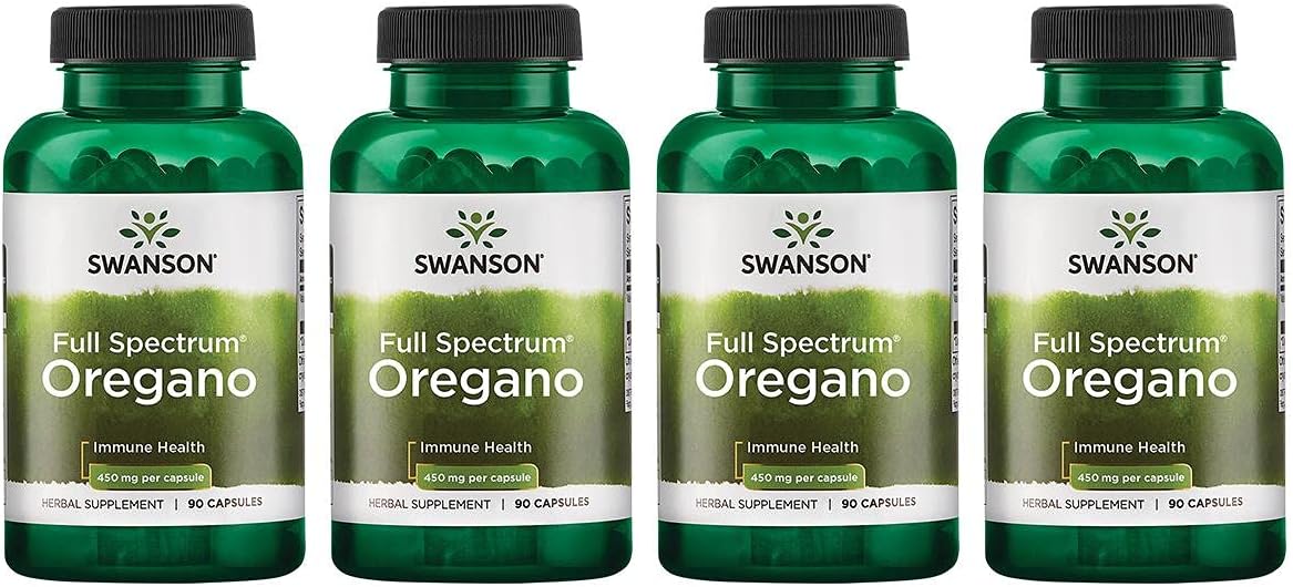 4-Pack Swanson Oregano 450mg 90 Capsules, Herbal Supplement for Immune Support