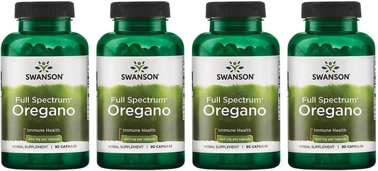 4-Pack Swanson Oregano 450mg 90 Capsules, Herbal Supplement for Immune Support