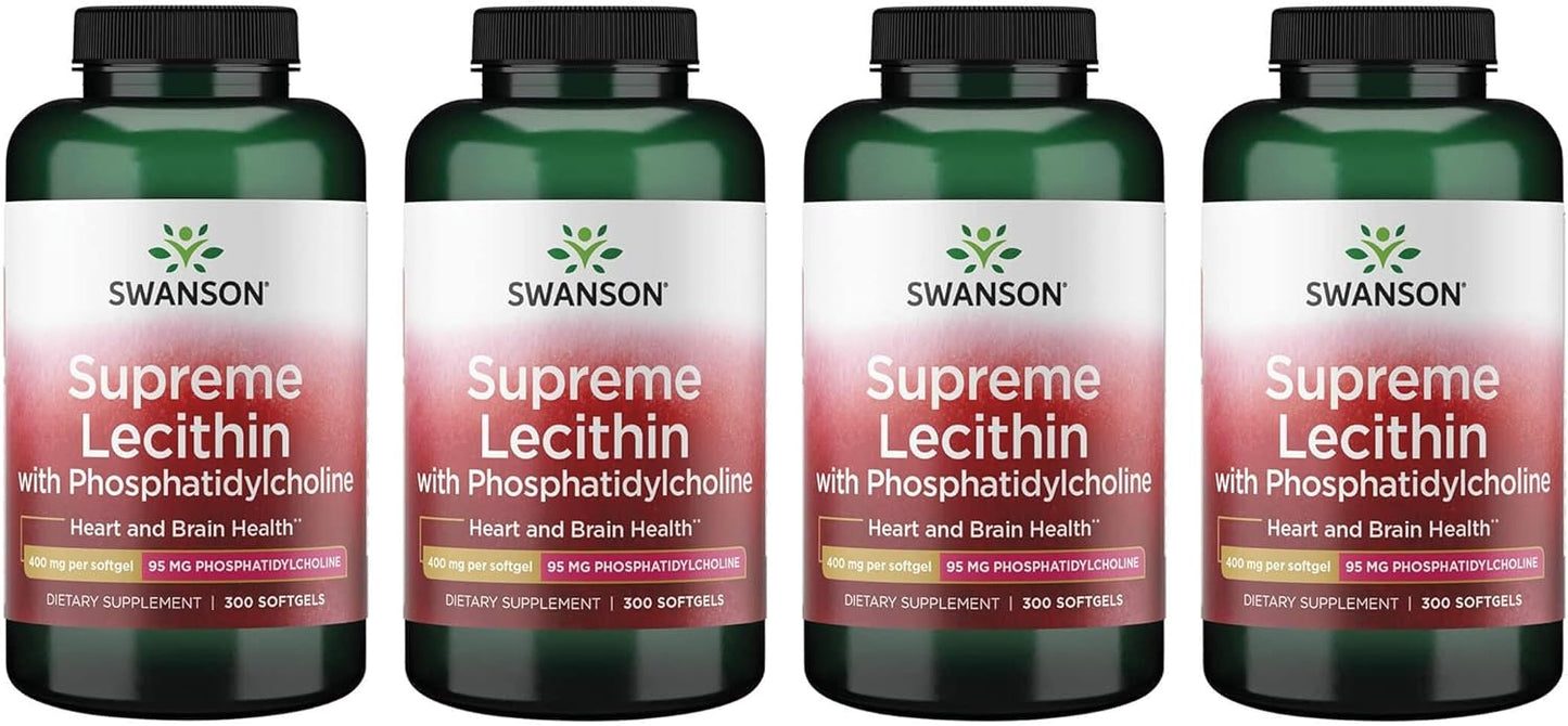 4 Pack Swanson Supreme Lecithin with Phosphatidylcholine 300 Softgels - High-Quality Supplement