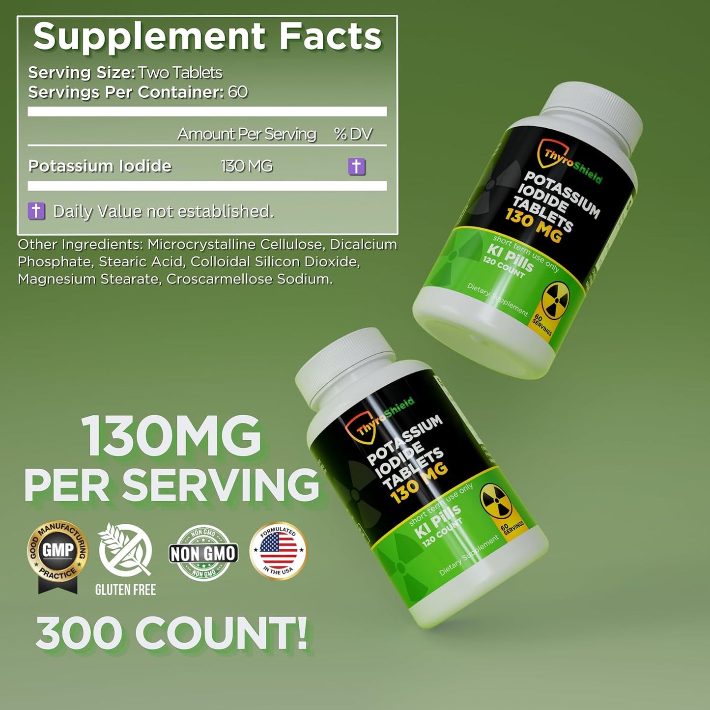 4 Pack ThyroShield Radiation Tablets - 480 Potassium Iodide 130mg KI Pills