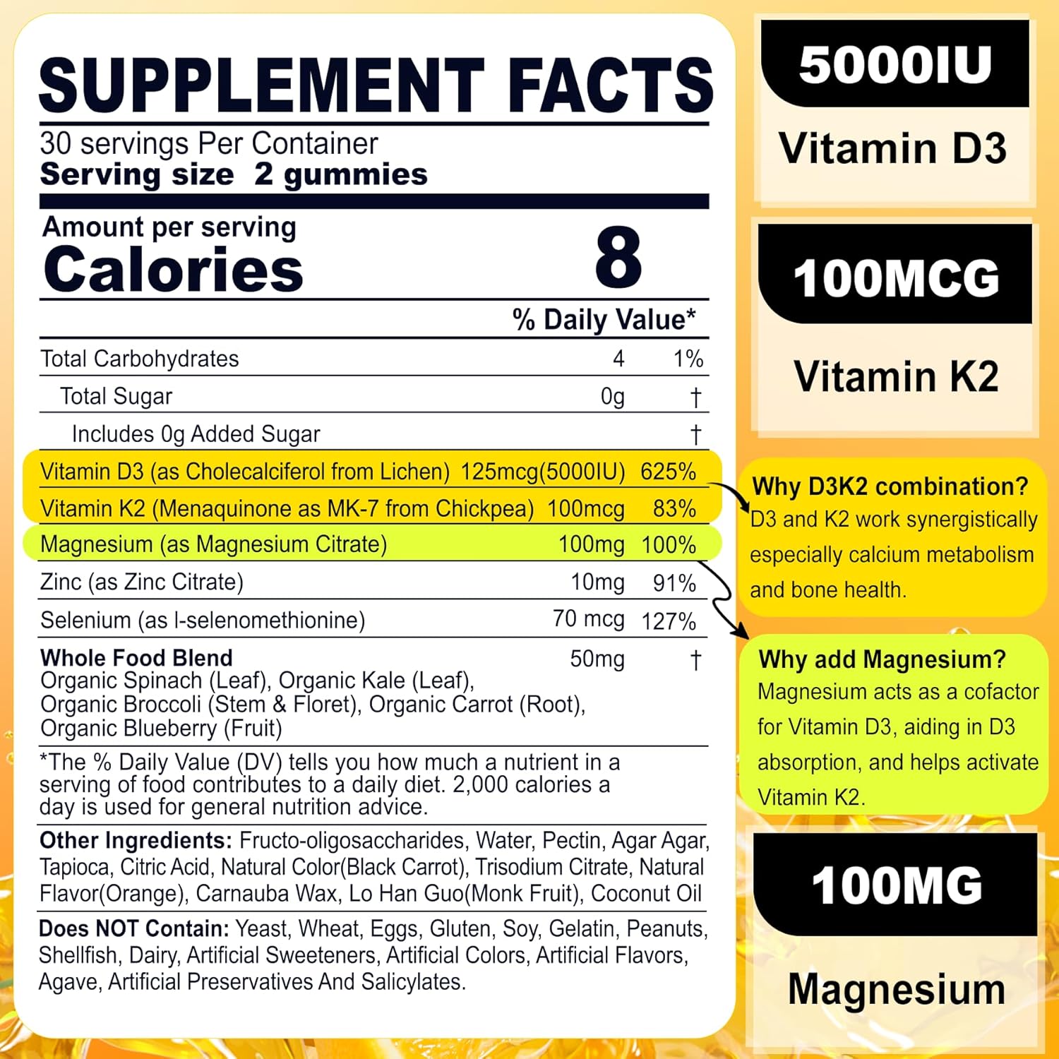 4-Pack Vegan Vitamin D3 5000IU K2 & Berberine Supplement 1500mg Gummies