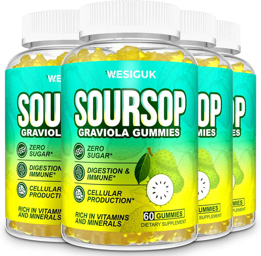 4-Pack Wesiguk Soursop Graviola Gummies with Sea Moss, Turmeric - Max Strength for Immunity & Antioxidant Support, Vegan & Gluten-Free