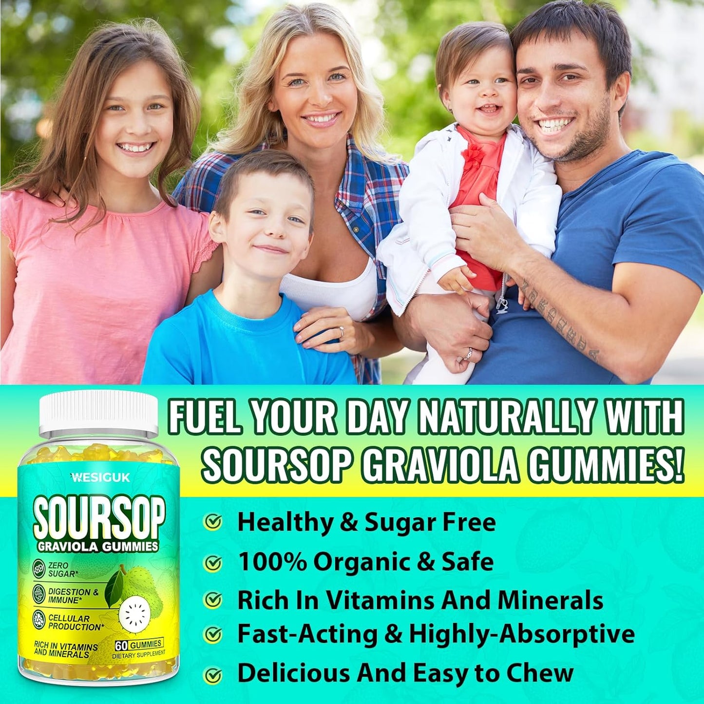 4-Pack Wesiguk Soursop Graviola Gummies with Sea Moss, Turmeric - Max Strength for Immunity & Antioxidant Support, Vegan & Gluten-Free