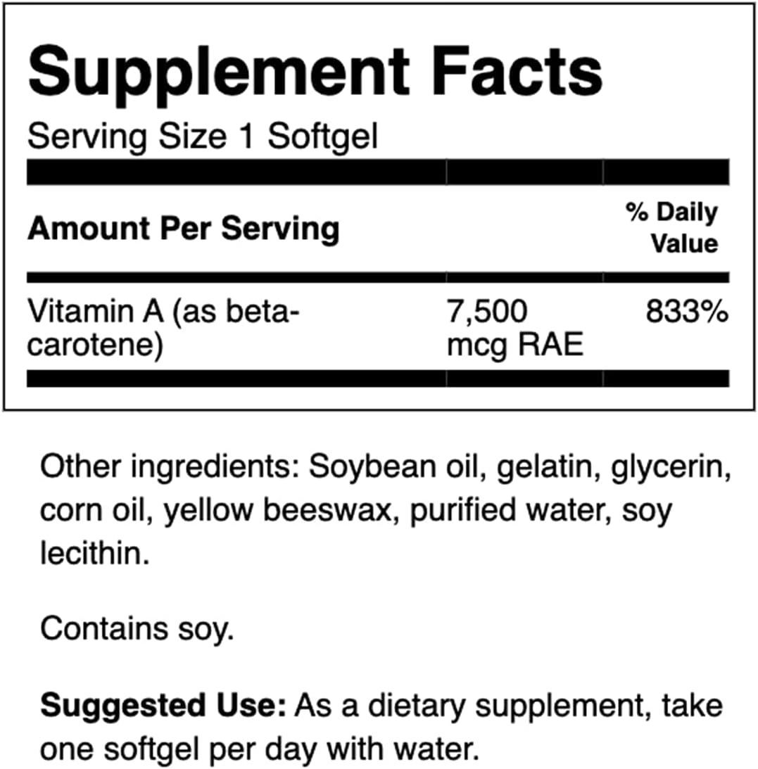 4 Packs of Swanson Beta-Carotene Vitamin A 25000 IU Softgels for Skin, Eye, and Immune System Health - Antioxidant Support - 300 Softgels in Each Pack