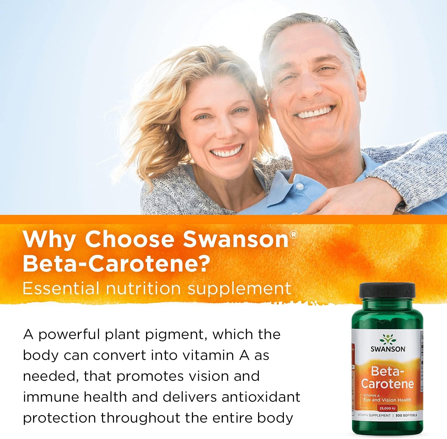 4 Packs of Swanson Beta-Carotene Vitamin A 25000 IU Softgels for Skin, Eye, and Immune System Health - Antioxidant Support - 300 Softgels in Each Pack