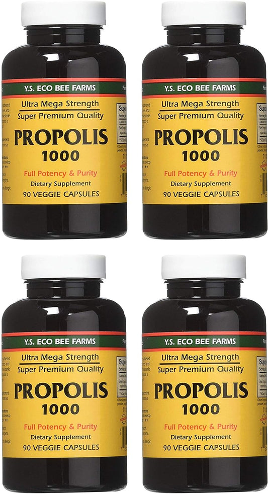 4 Packs of YS Eco Bee Farms Propolis 1000 - 90 Capsules for Immune Support