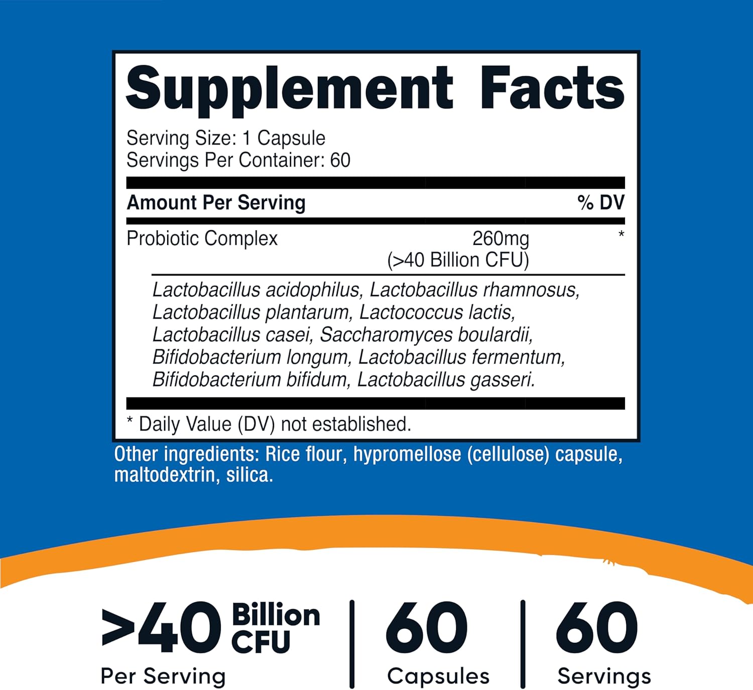 40 Billion CFU Probiotic Complex by Nutricost - 60 Capsules, GMO-Free & Gluten-Free