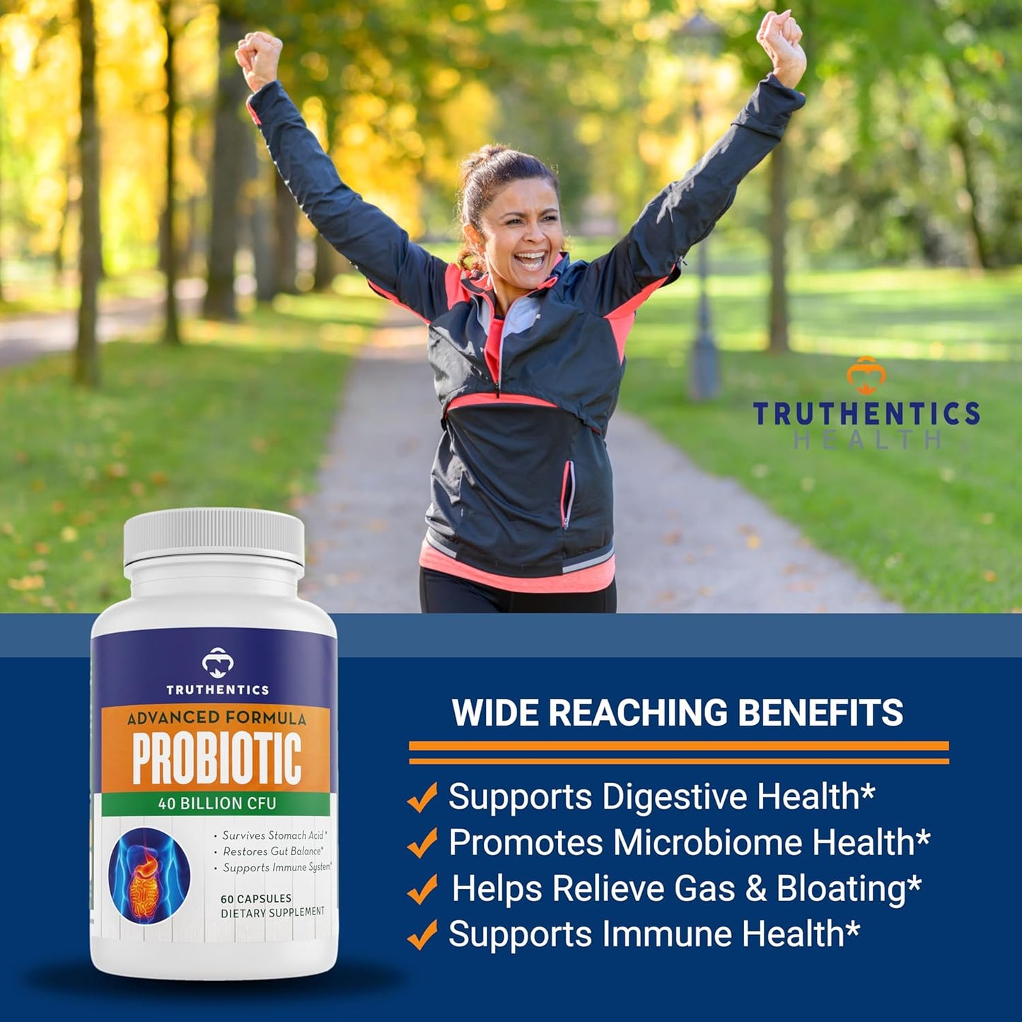 40 Billion CFU Probiotic with Prebiotics for Men & Women - Gluten Free, Non-GMO - Made in USA - 60 Capsules