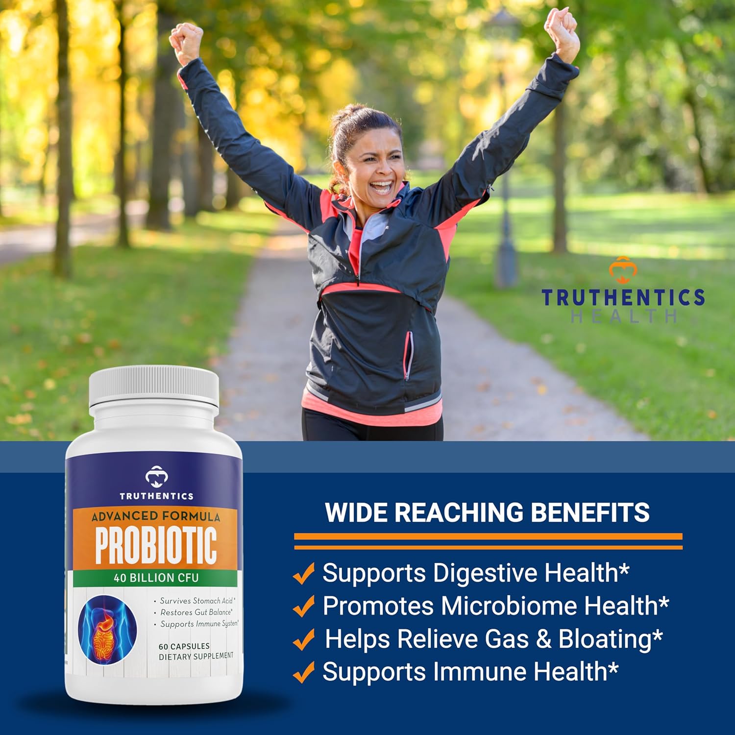 40 Billion CFU Probiotic with Prebiotics for Men & Women - Gluten Free, Non-GMO - Made in USA - 60 Capsules
