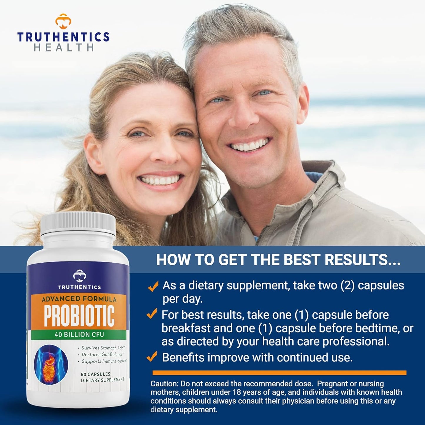 40 Billion CFU Probiotic with Prebiotics for Men & Women - Gluten Free, Non-GMO - Made in USA - 60 Capsules