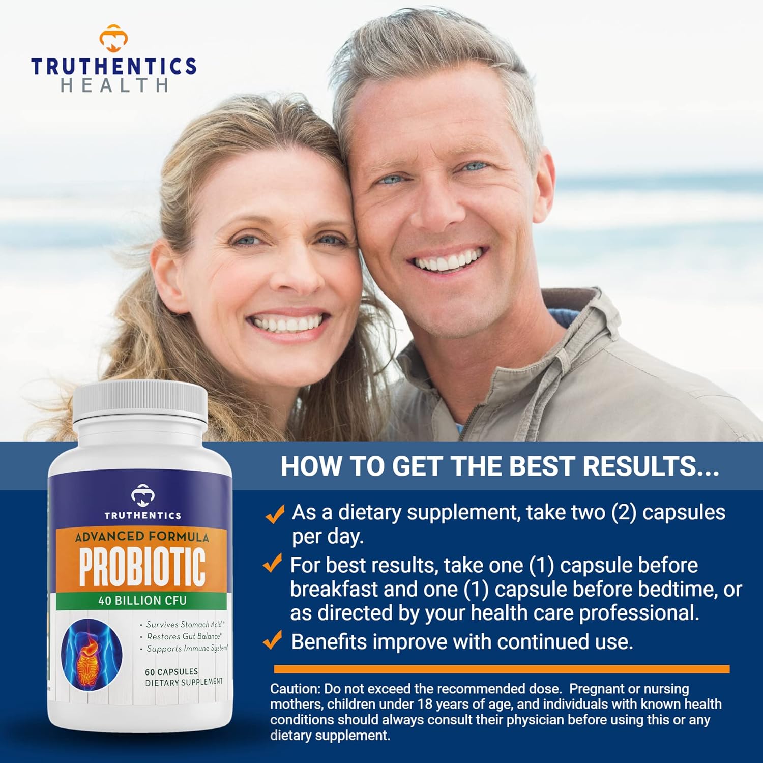 40 Billion CFU Probiotic with Prebiotics for Men & Women - Gluten Free, Non-GMO - Made in USA - 60 Capsules