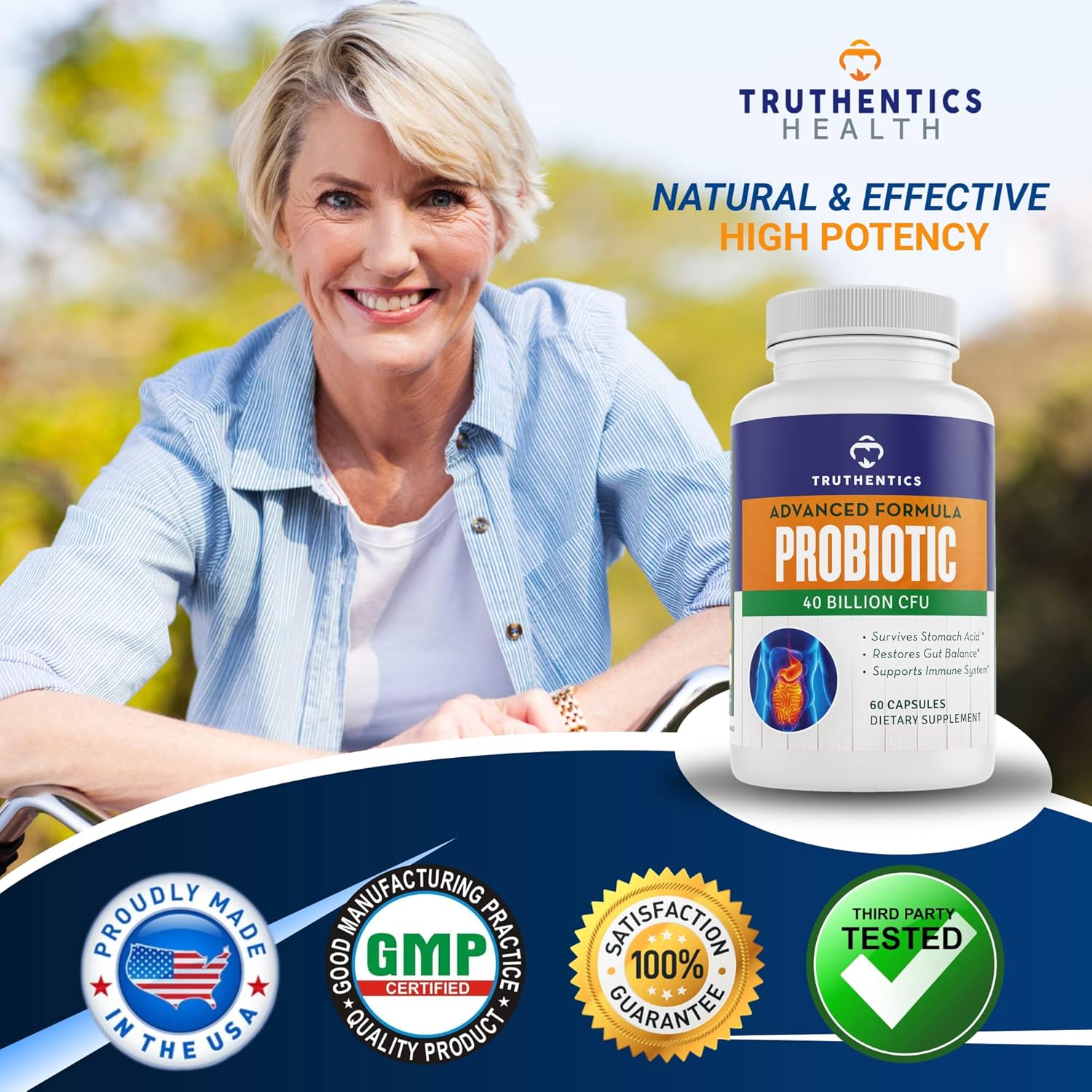 40 Billion CFU Probiotic with Prebiotics for Men & Women - Gluten Free, Non-GMO - Made in USA - 60 Capsules