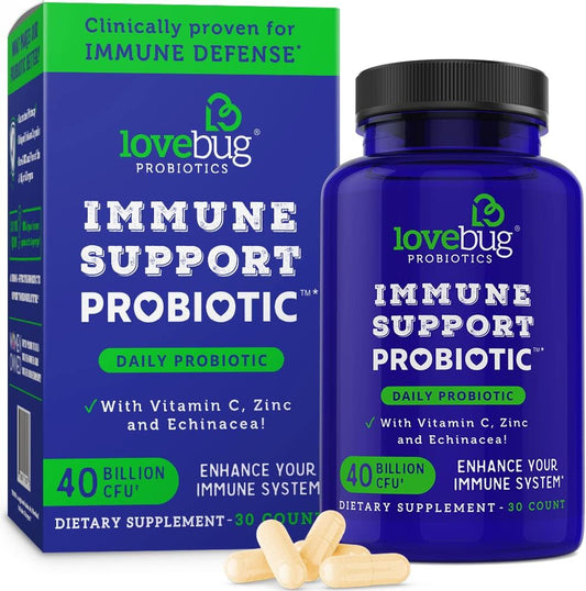 40 Billion CFU Probiotic with Vitamin C, Zinc & Echinacea for Immune Support - 30 Capsules, Vegan & Non-GMO