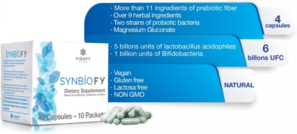 40 Capsules of Vidafy Synbiofy Natural Supplements for Gut Health and Digestive Support