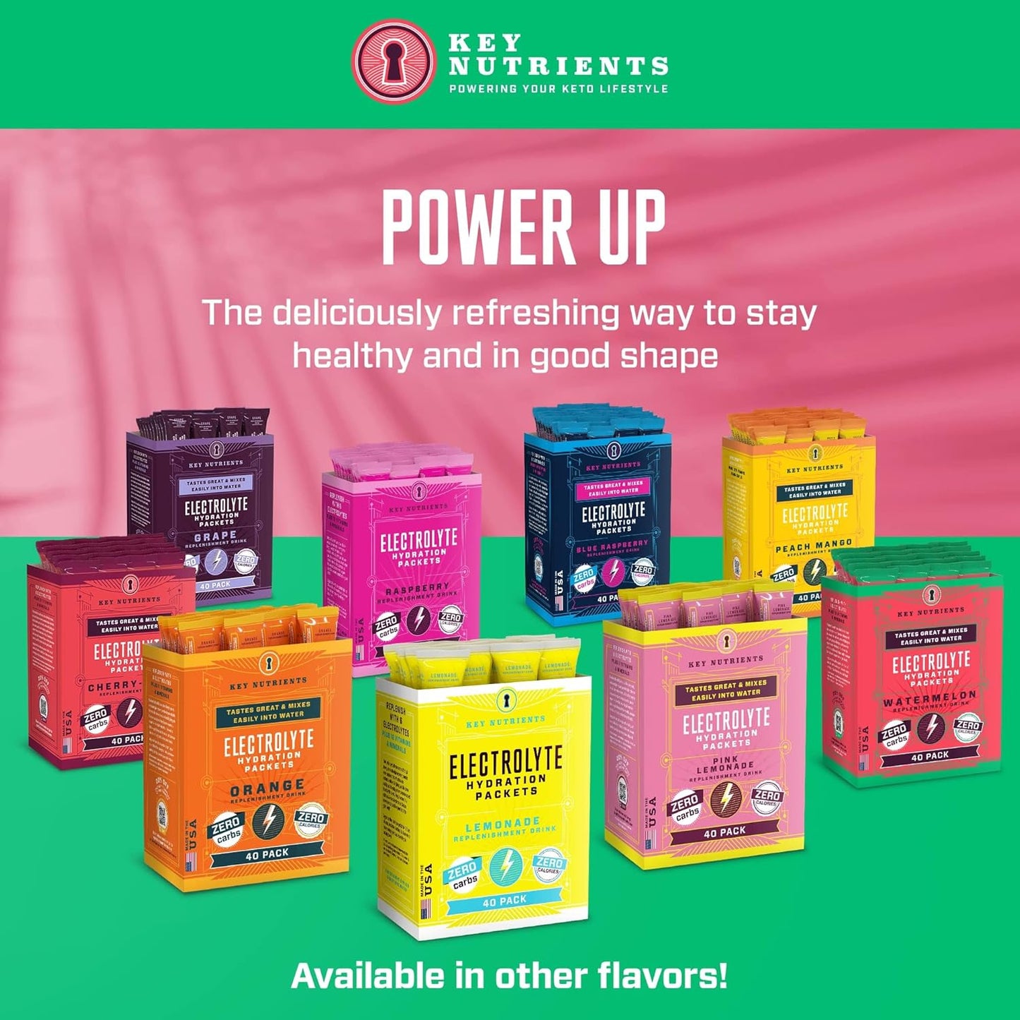 40 Pack Watermelon Electrolyte Powder Packets for Hydration - Travel Size, Made in USA - Sugar-Free, Calorie-Free, Gluten-Free