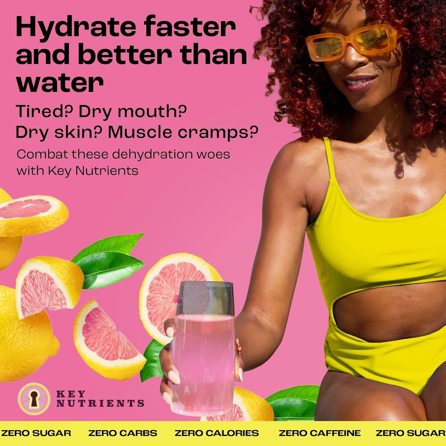 40 Packets of KEY NUTRIENTS Electrolytes Powder in Fresh Pink Lemonade Flavor - Travel-Friendly Hydration Powder with No Sugar, No Calories - Gluten Free - Made in USA
