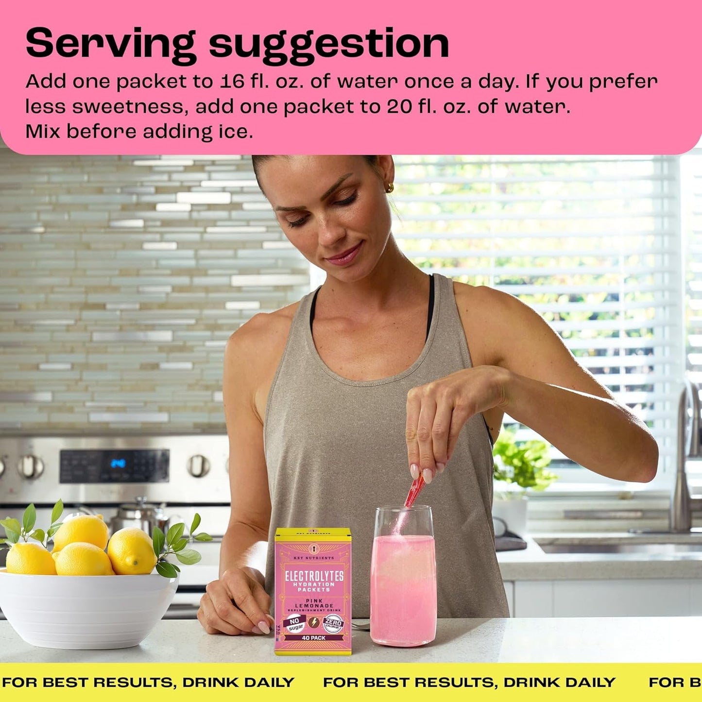 40 Packets of KEY NUTRIENTS Electrolytes Powder in Fresh Pink Lemonade Flavor - Travel-Friendly Hydration Powder with No Sugar, No Calories - Gluten Free - Made in USA