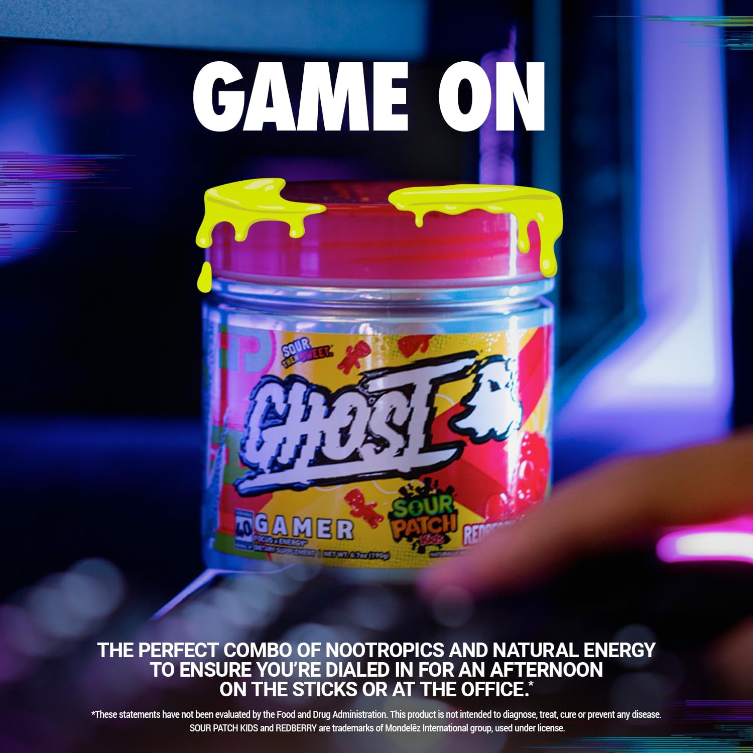 40 Servings GHOST Gamer Energy & Focus Formula, Sour Patch Kids Redberry Flavor - Vegan & Gluten-Free Nootropic with Natural Caffeine for Attention & Reaction Time