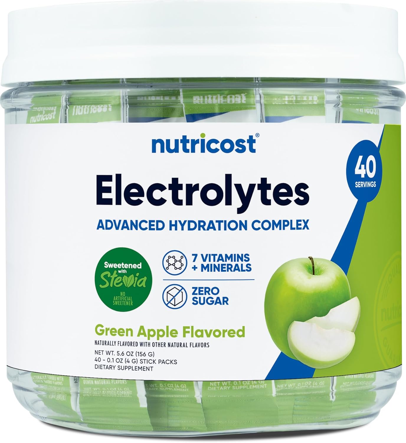 40 Stickpacks of Nutricost Green Apple Flavored Electrolytes Complex for Optimal Hydration