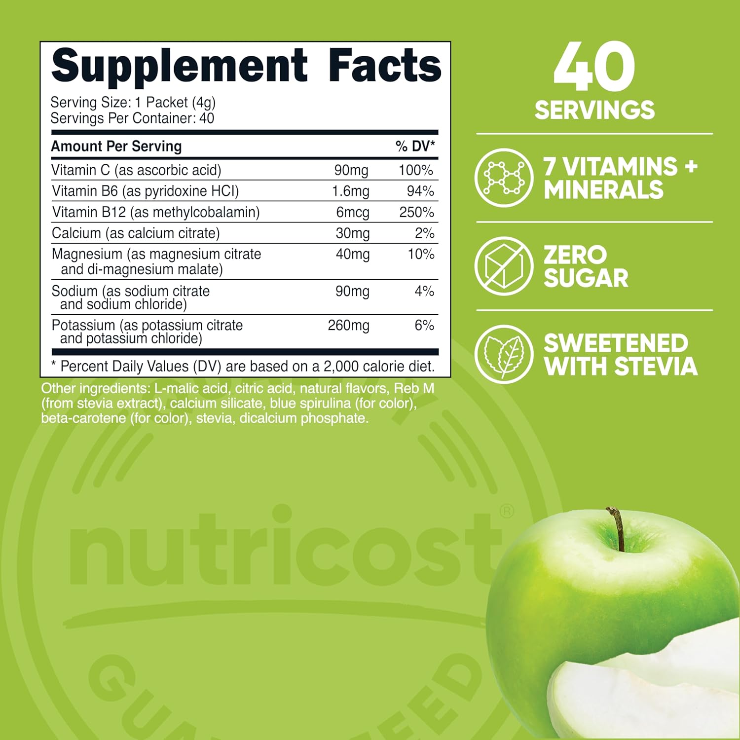 40 Stickpacks of Nutricost Green Apple Flavored Electrolytes Complex for Optimal Hydration