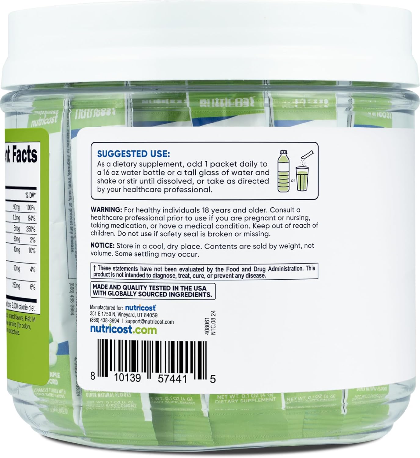 40 Stickpacks of Nutricost Green Apple Flavored Electrolytes Complex for Optimal Hydration