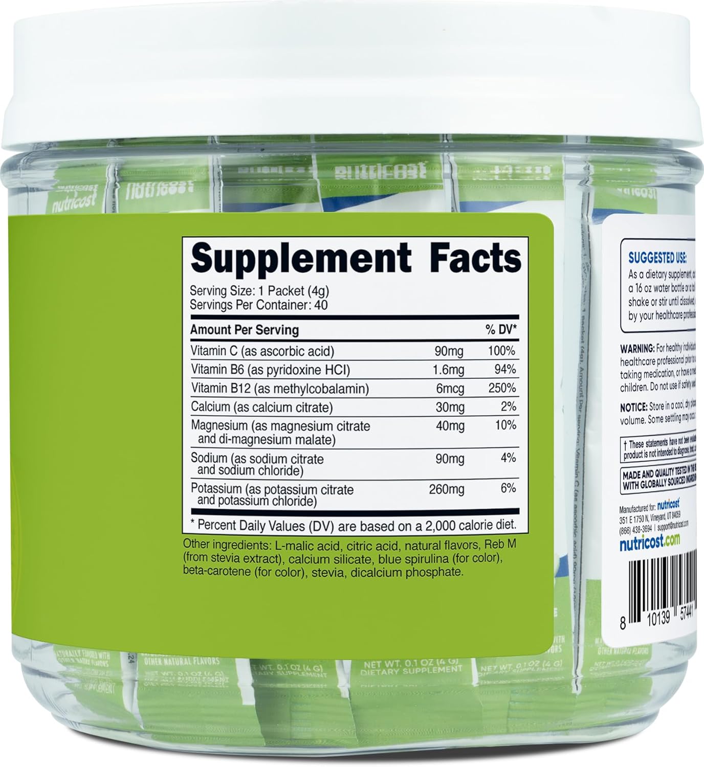 40 Stickpacks of Nutricost Green Apple Flavored Electrolytes Complex for Optimal Hydration