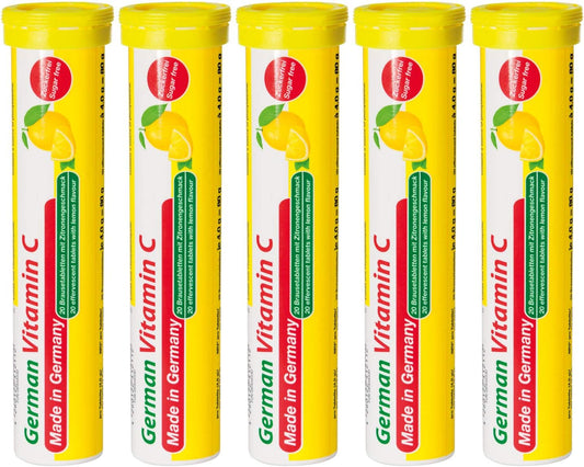 40 Vegan Lemon Lime Effervescent Vitamin C Tablets 180 mg - Made in Germany by T&D