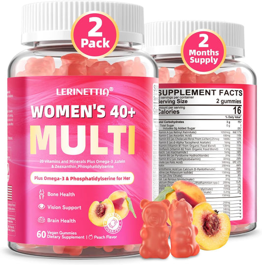 40+ Women's Multivitamin Gummies with Omega-3, B-Complex, and Vitamin D3 - Vegan, Sugar-Free, 120 Count