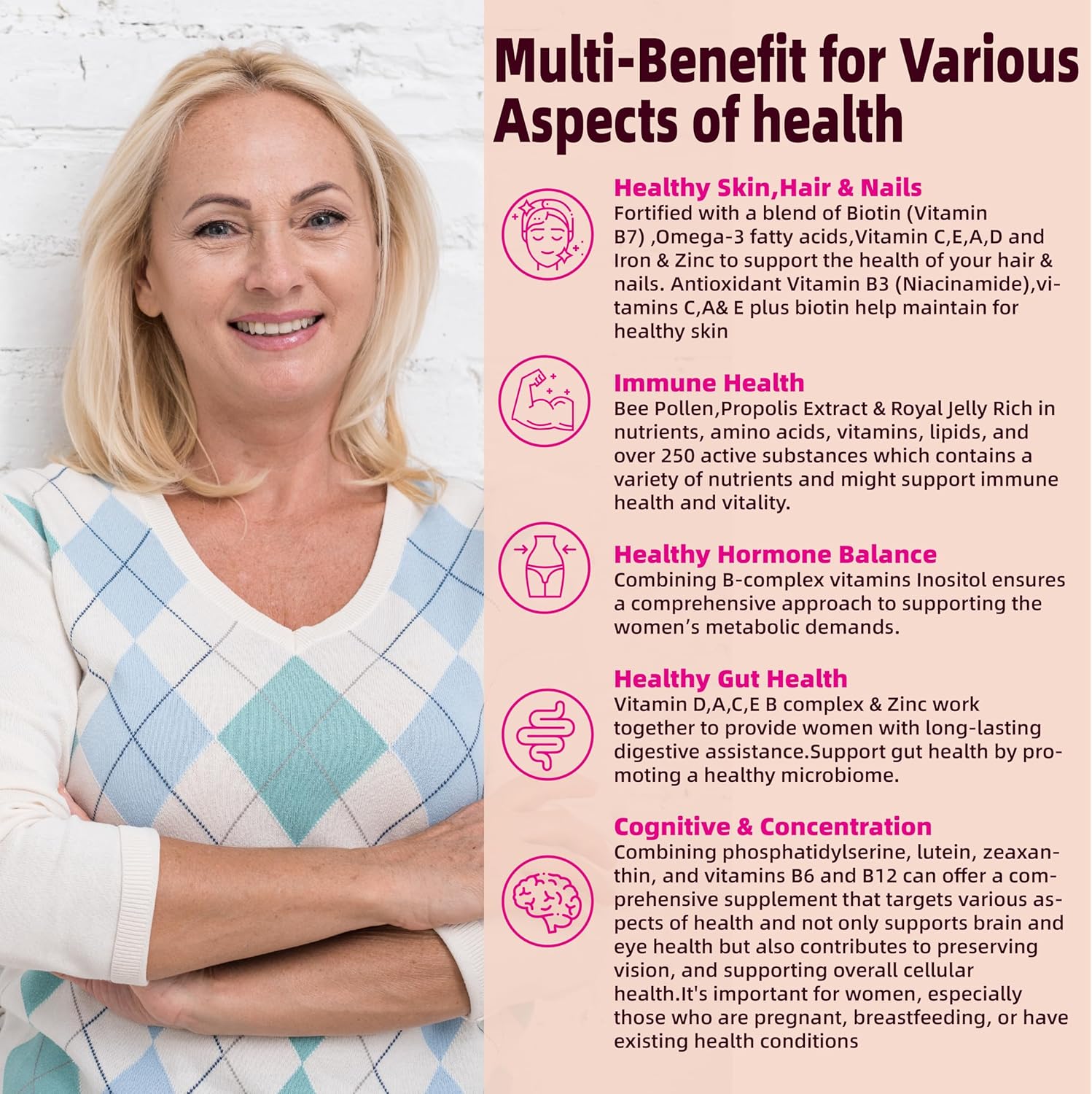 40+ Women's Multivitamin Gummies with Omega-3, B-Complex, and Vitamin D3 - Vegan, Sugar-Free, 120 Count